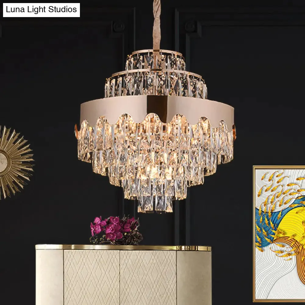 Modern Gold Crystal Tiered Chandelier - 7/12 Lights - Dining Room Pendant