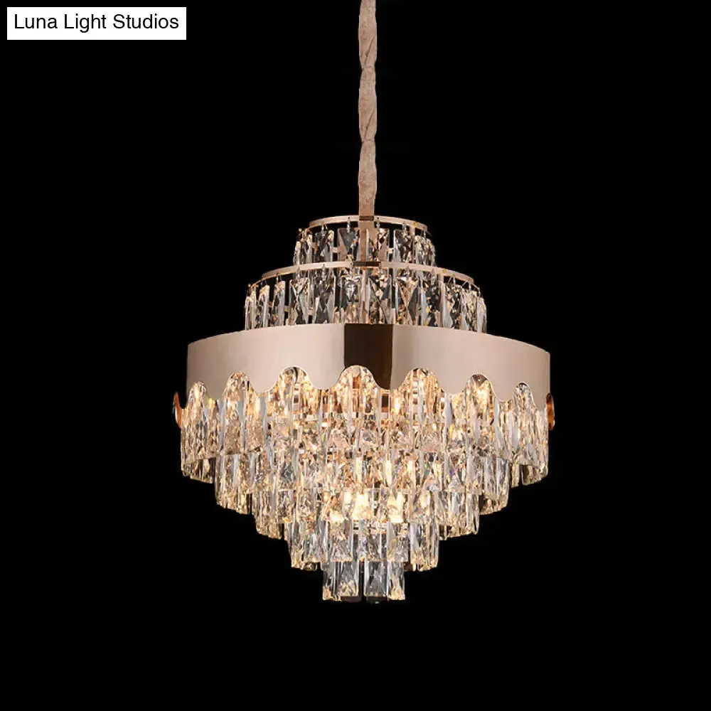 Modern Gold Crystal Tiered Chandelier - 7/12 Lights - Dining Room Pendant