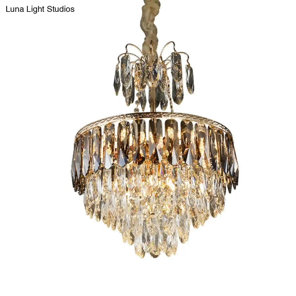 Modern Gold LED Chandelier – 8-Head Crystal Block Ceiling Pendant Light