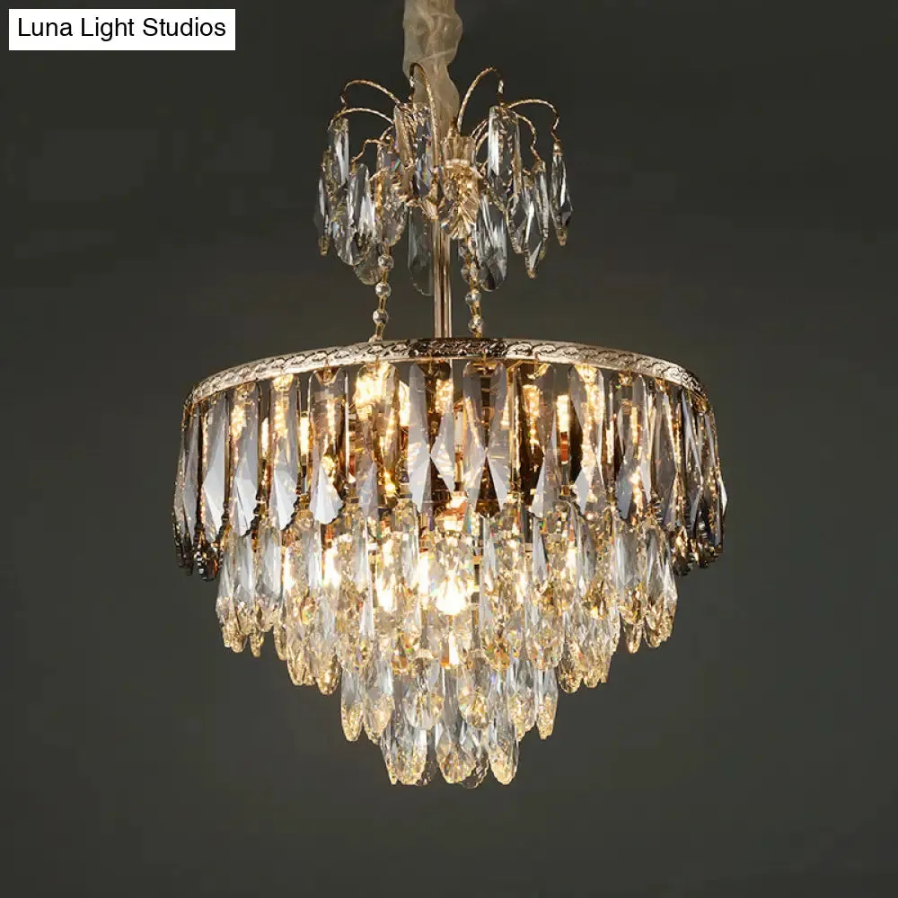 Modern Gold LED Chandelier – 8-Head Crystal Block Ceiling Pendant Light