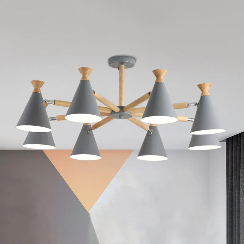 Modern Metal Chandelier with Wood Cork and 8 Bulbs for Living Room