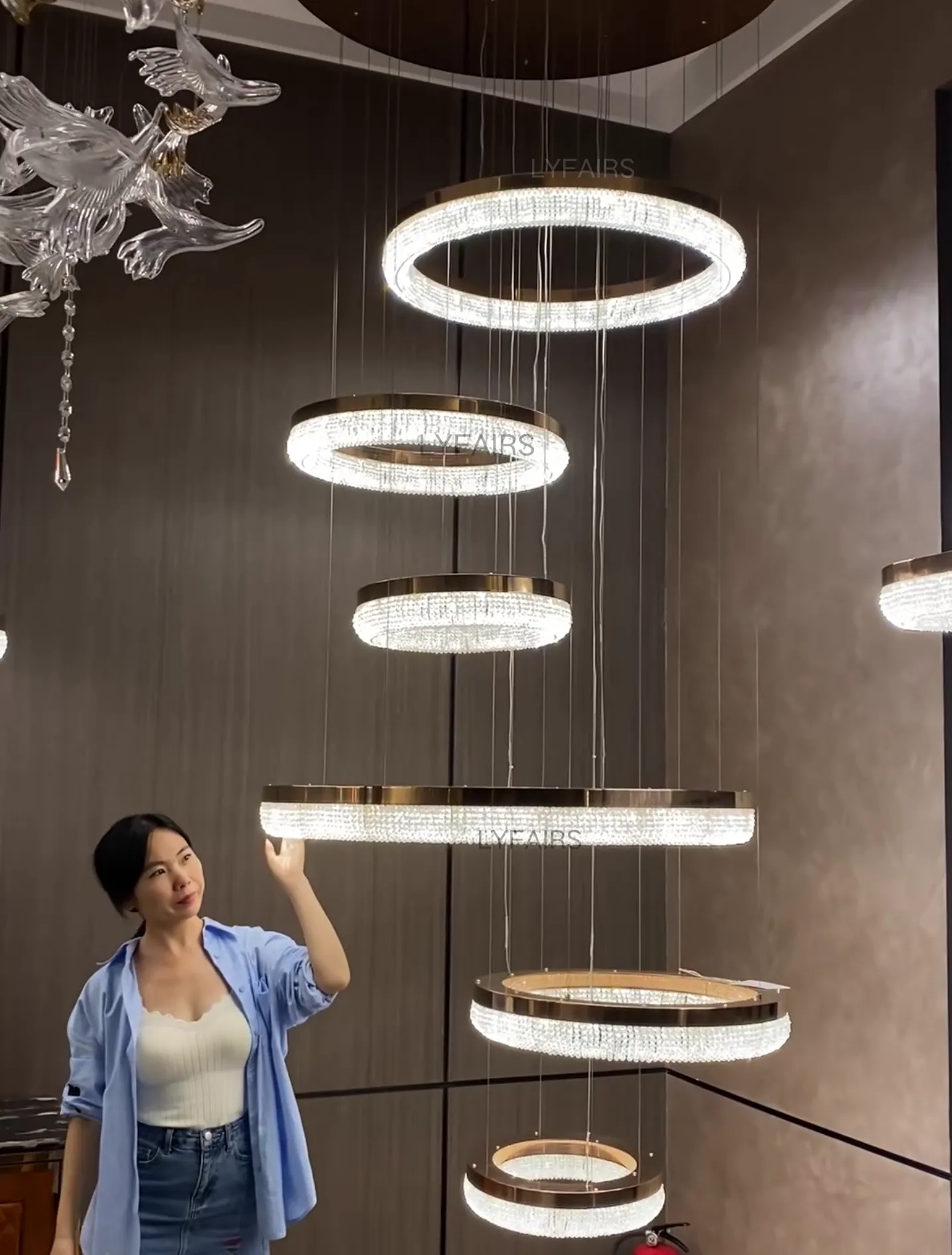 Modern Minimalist Rings Round/Oval Crystal Chandelier for High/Low-ceiling