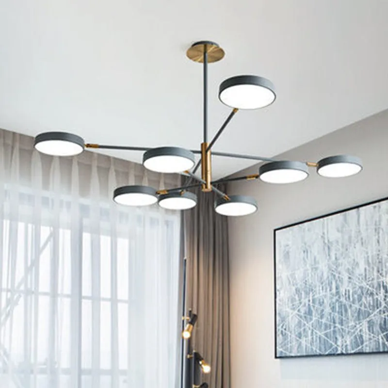 Modern Nordic Round Chandelier Pendant Light – Metallic Hanging Fixture for Living Room