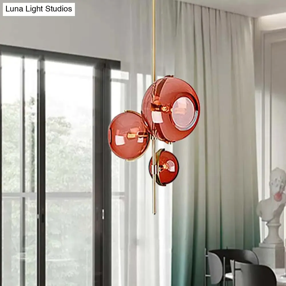 Modern Red Glass Chandelier - Stylish 3-Head Dining Room Pendant Light