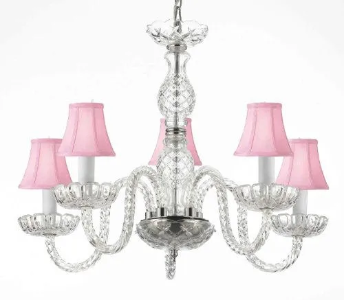 Murano Venetian Style Crystal Chandelier Lighting With Pink Shades H 25" W 24" - G46-Pinkshades/B11/384/5