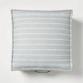 New - Border Stitch Stripe Indoor/Outdoor Floor Cushion Gray/Light Blue - Hearth & Hand with Magnolia