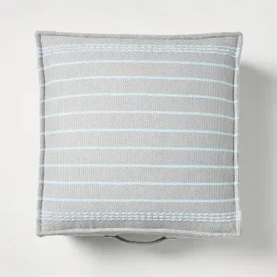 New - Border Stitch Stripe Indoor/Outdoor Floor Cushion Gray/Light Blue - Hearth & Hand with Magnolia