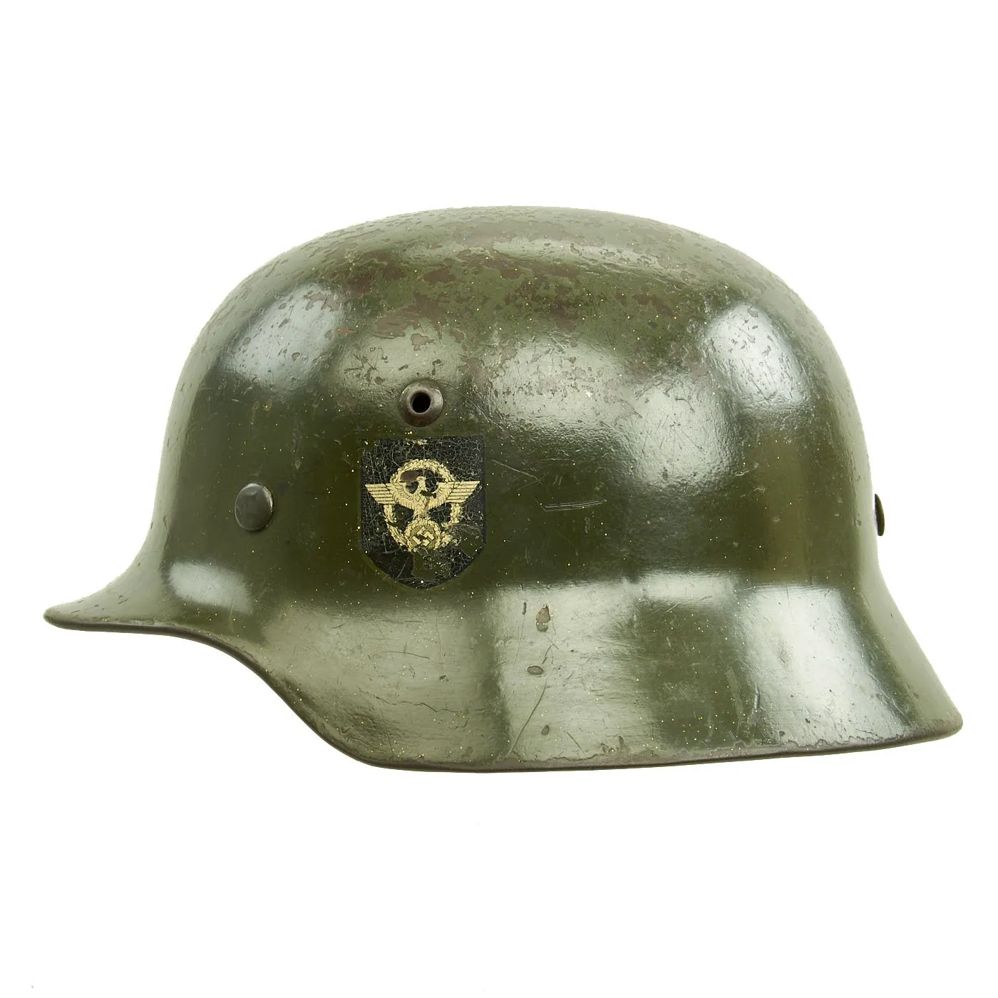 Original German WWII Double Decal NSDAP Civic Police M35 Steel Combat Helmet - marked ET62