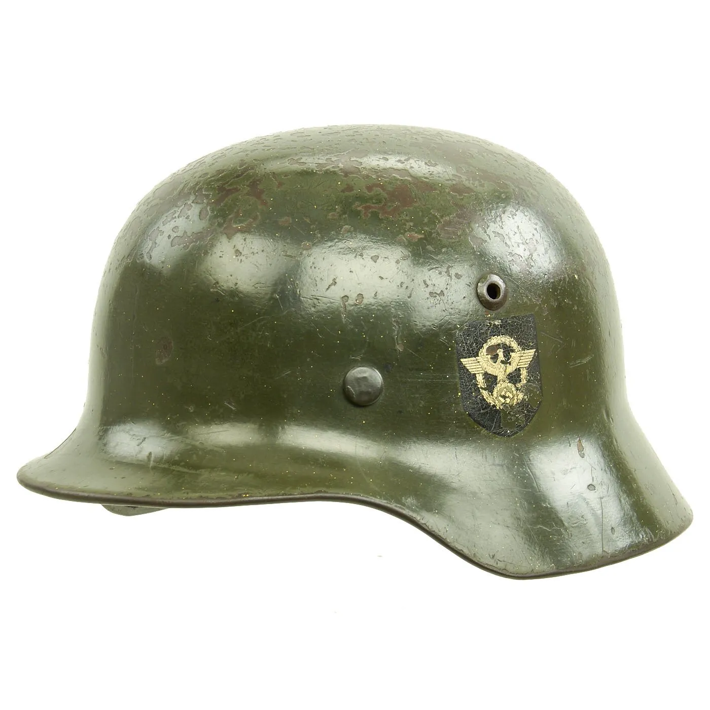 Original German WWII Double Decal NSDAP Civic Police M35 Steel Combat Helmet - marked ET62