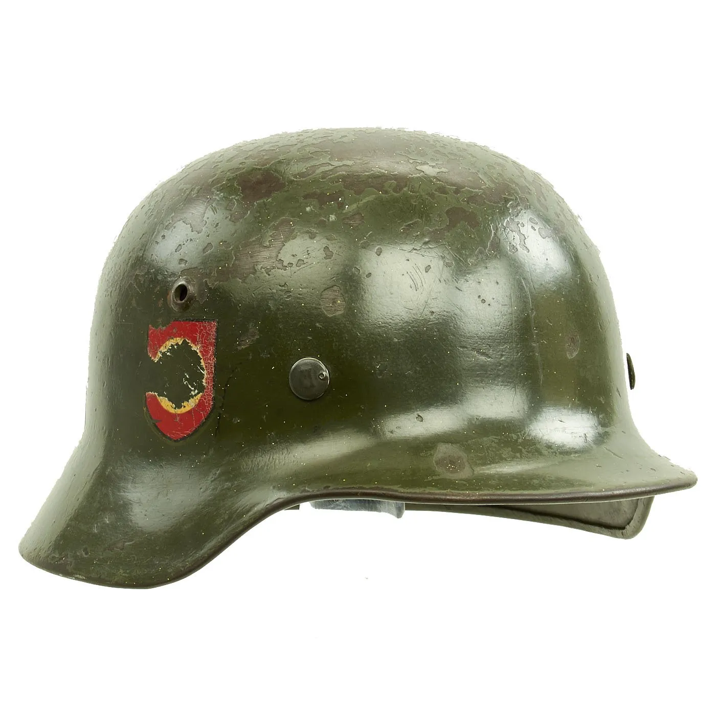 Original German WWII Double Decal NSDAP Civic Police M35 Steel Combat Helmet - marked ET62