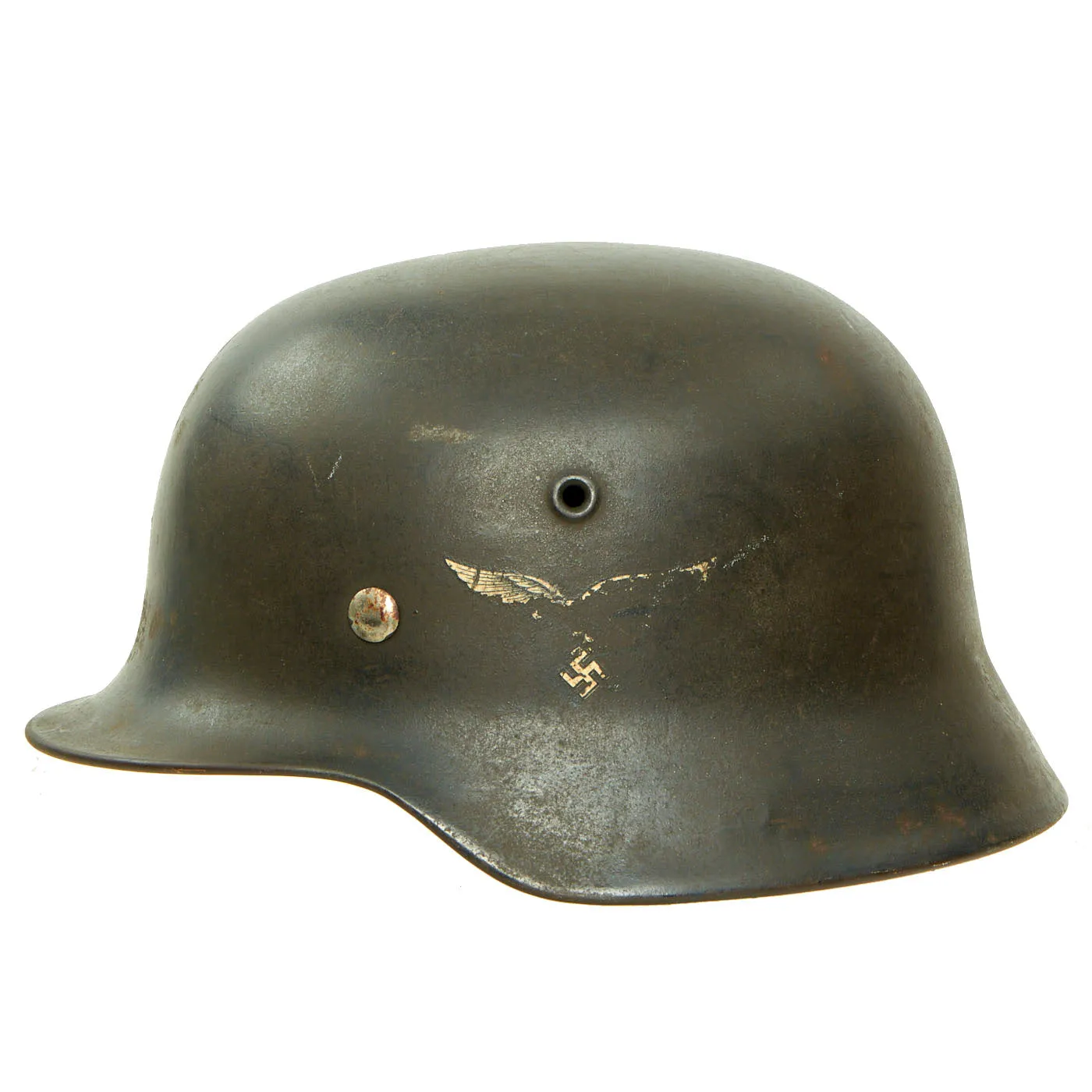 Original German WWII Luftwaffe M40 Single Decal Helmet with 56cm Liner & Damaged Chinstrap - ET64