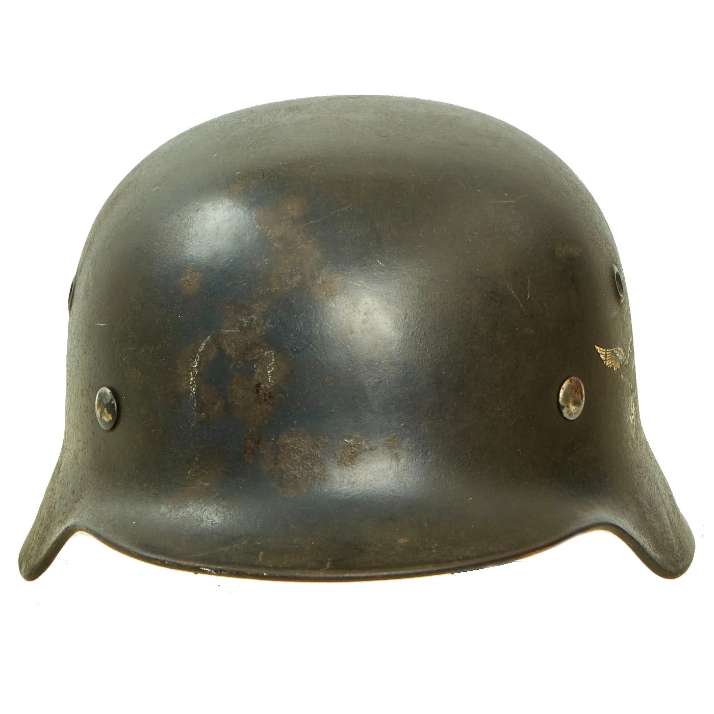 Original German WWII Luftwaffe M40 Single Decal Helmet with 56cm Liner & Damaged Chinstrap - ET64