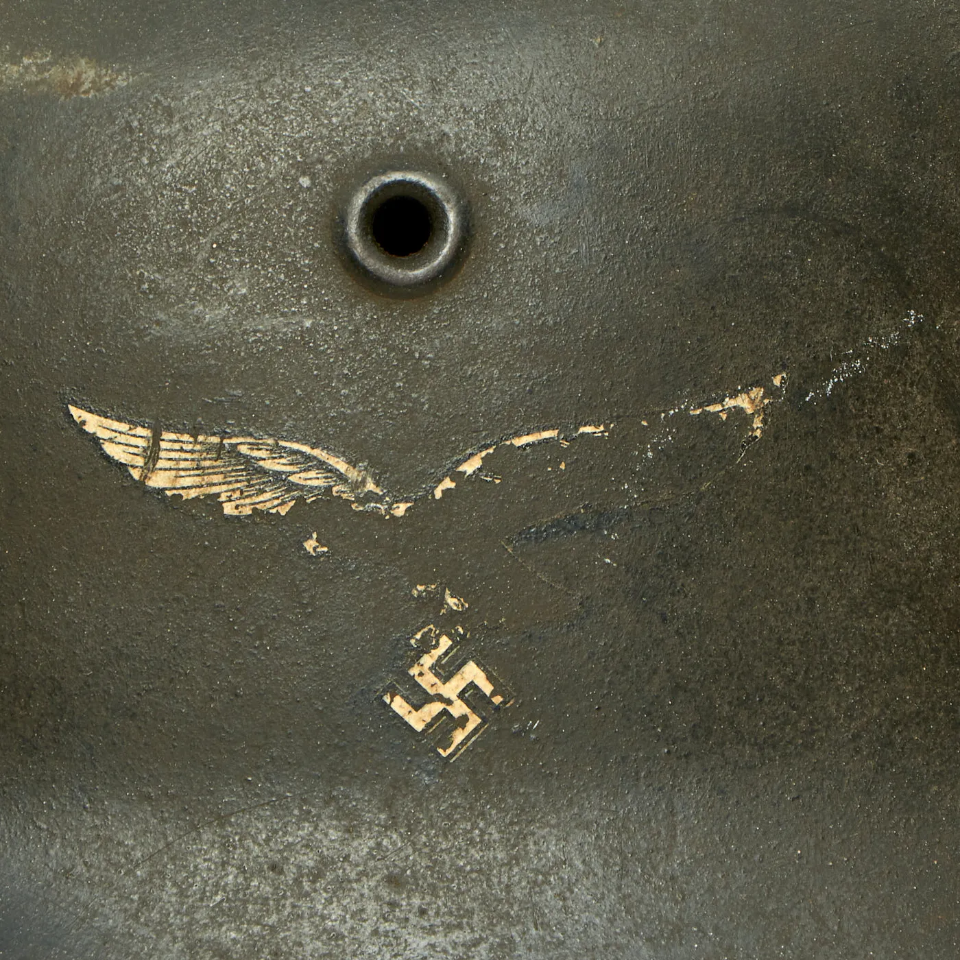 Original German WWII Luftwaffe M40 Single Decal Helmet with 56cm Liner & Damaged Chinstrap - ET64