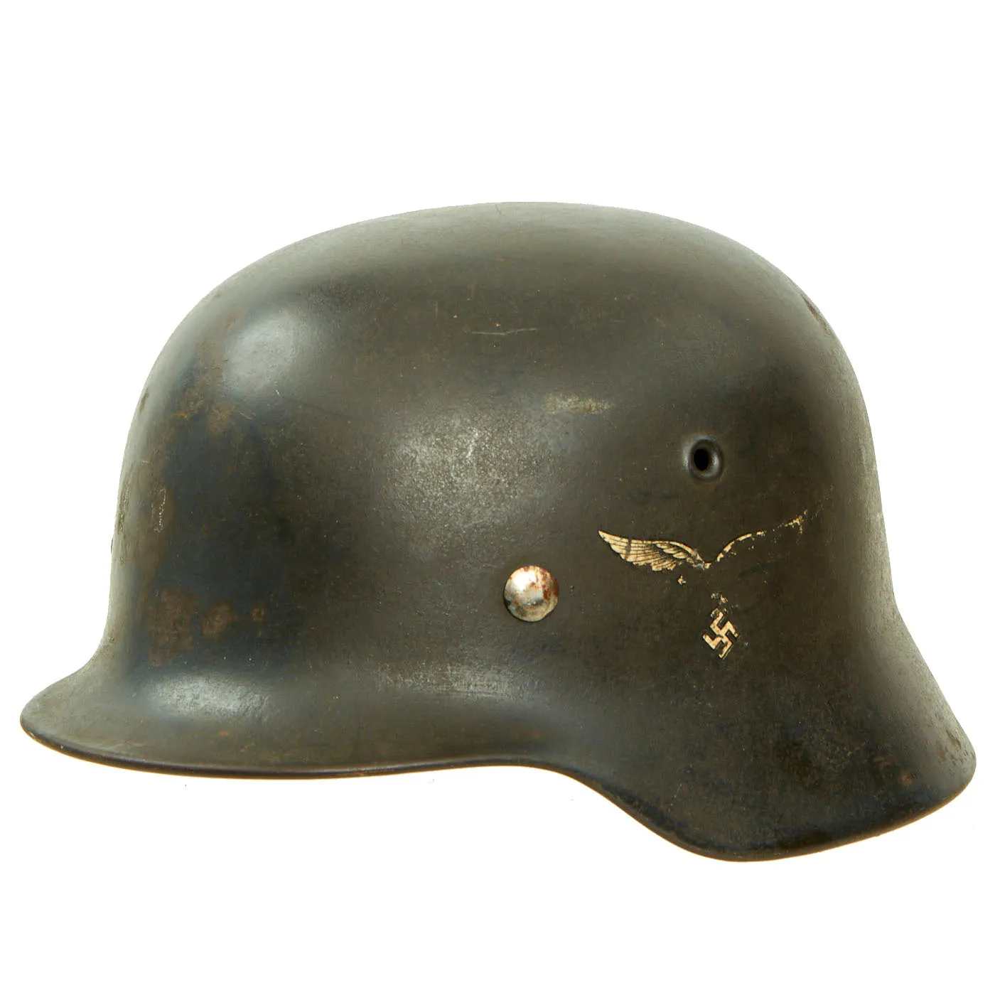 Original German WWII Luftwaffe M40 Single Decal Helmet with 56cm Liner & Damaged Chinstrap - ET64