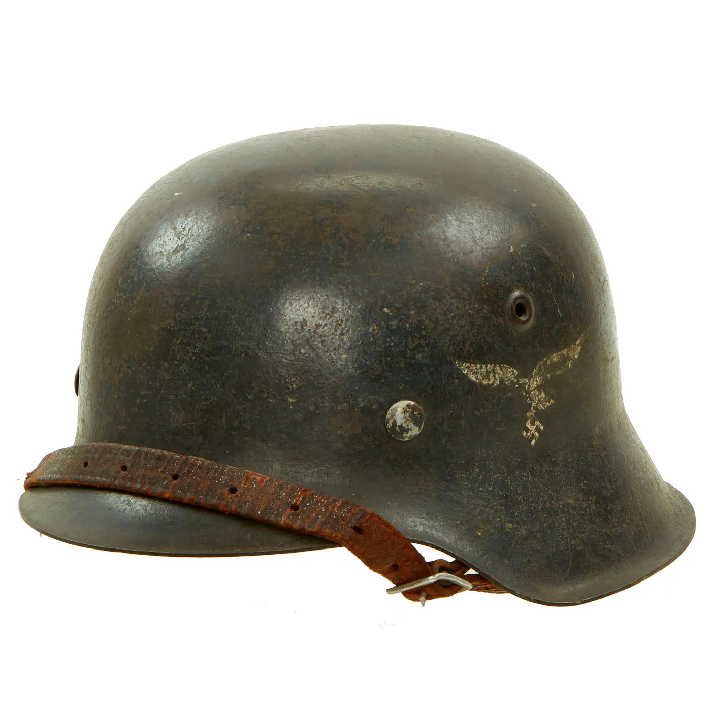 Original German WWII M42 Single Decal Luftwaffe Helmet with Liner & Chinstrap - ET64