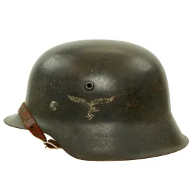 Original German WWII M42 Single Decal Luftwaffe Helmet with Liner & Chinstrap - ET64