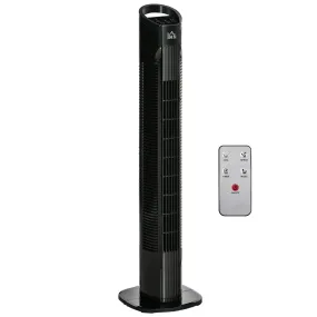 Oscillating Three Speed Tower Fan With Timer & Remote Control Black