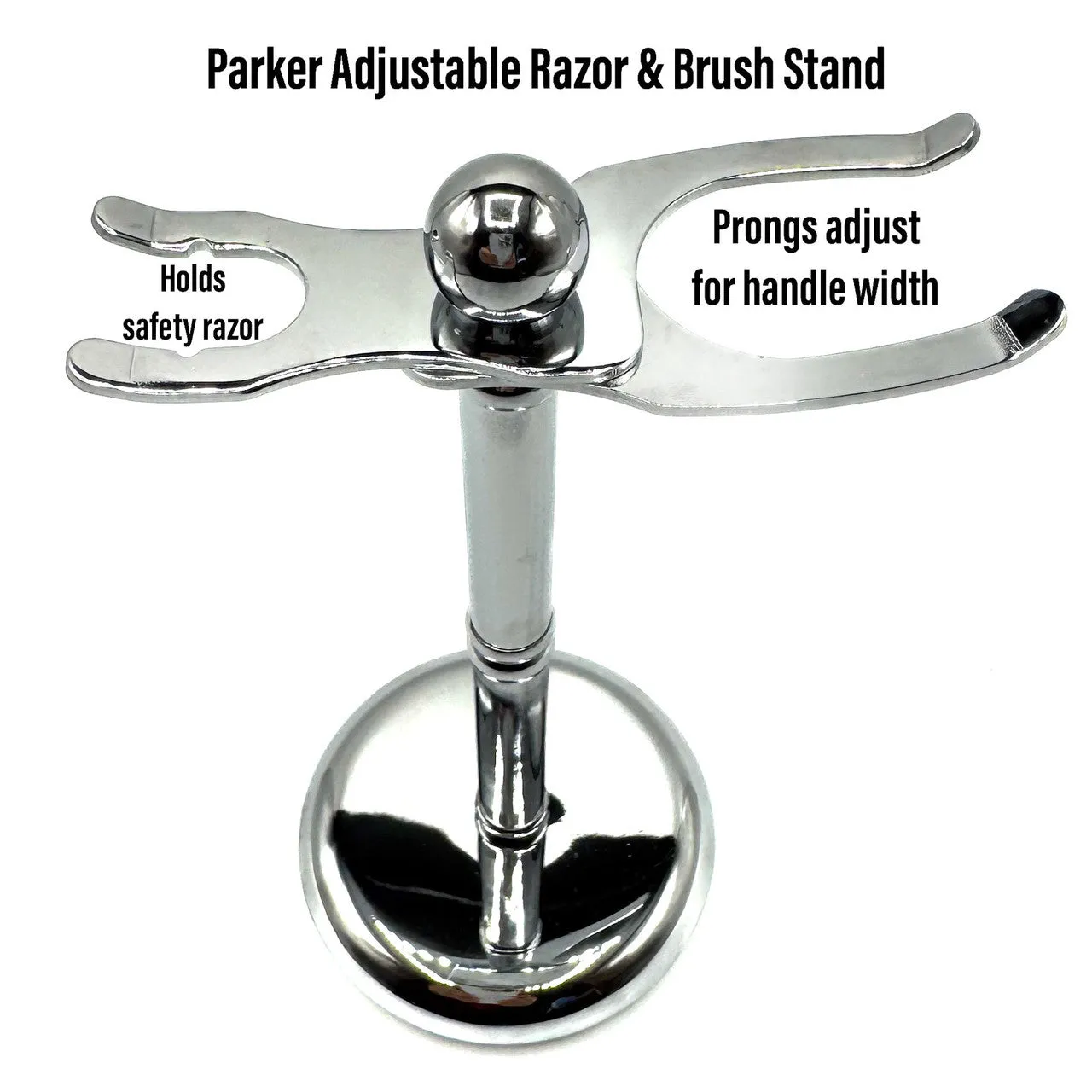 Parker - Adjustable Deluxe Chrome Razor & Brush Shave Stand