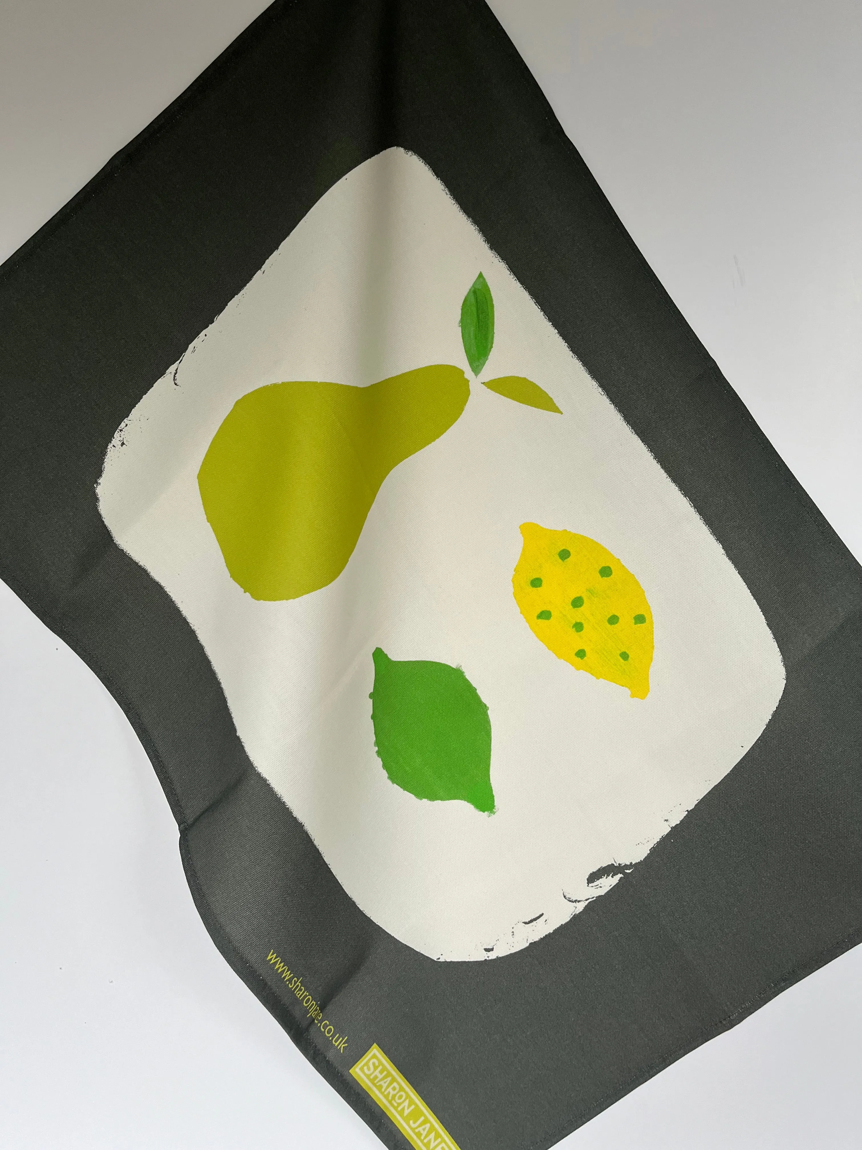 Pear, Lemon & Lime Tea Towel - Off black