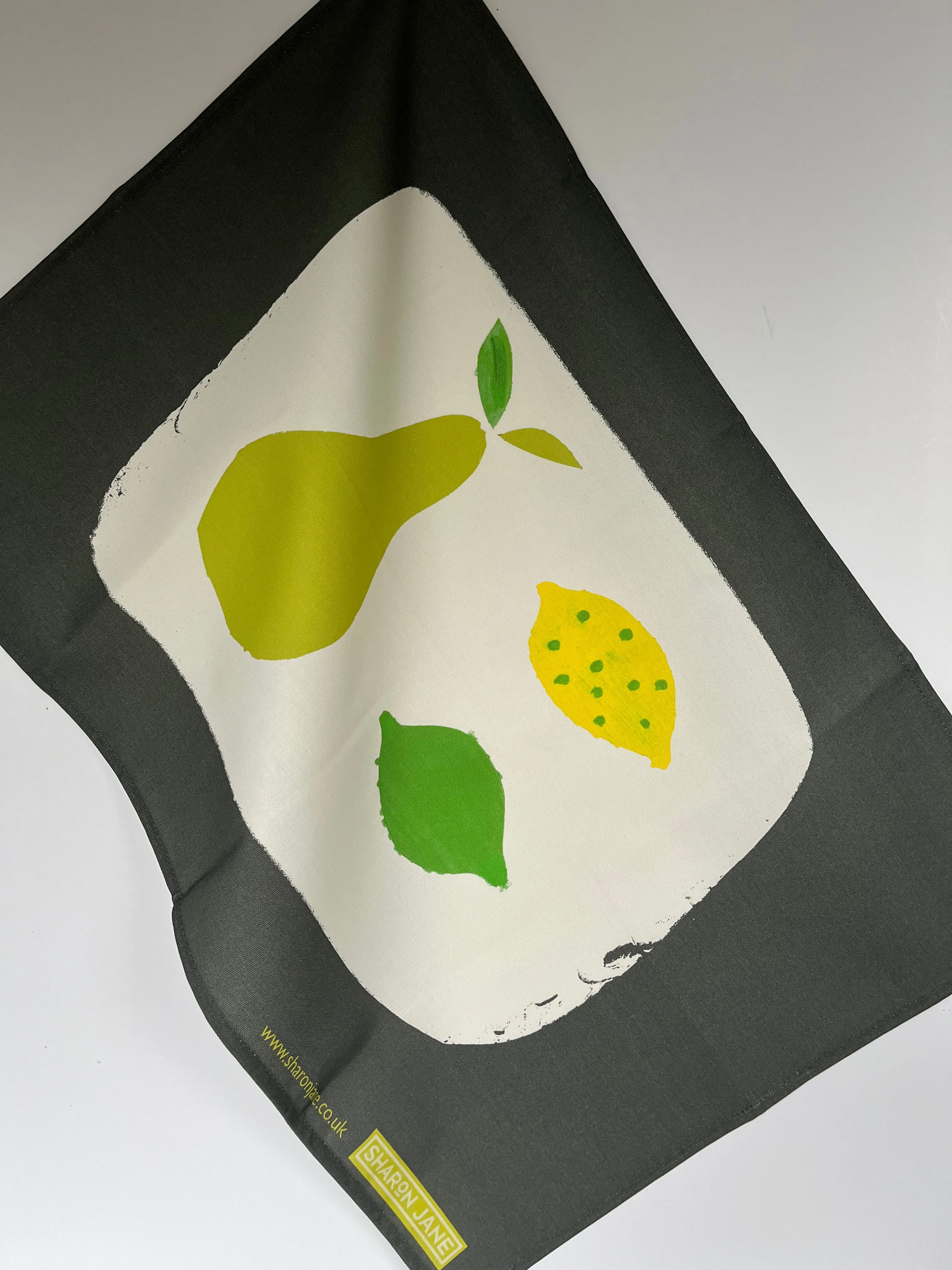 Pear, Lemon & Lime Tea Towel - Off black