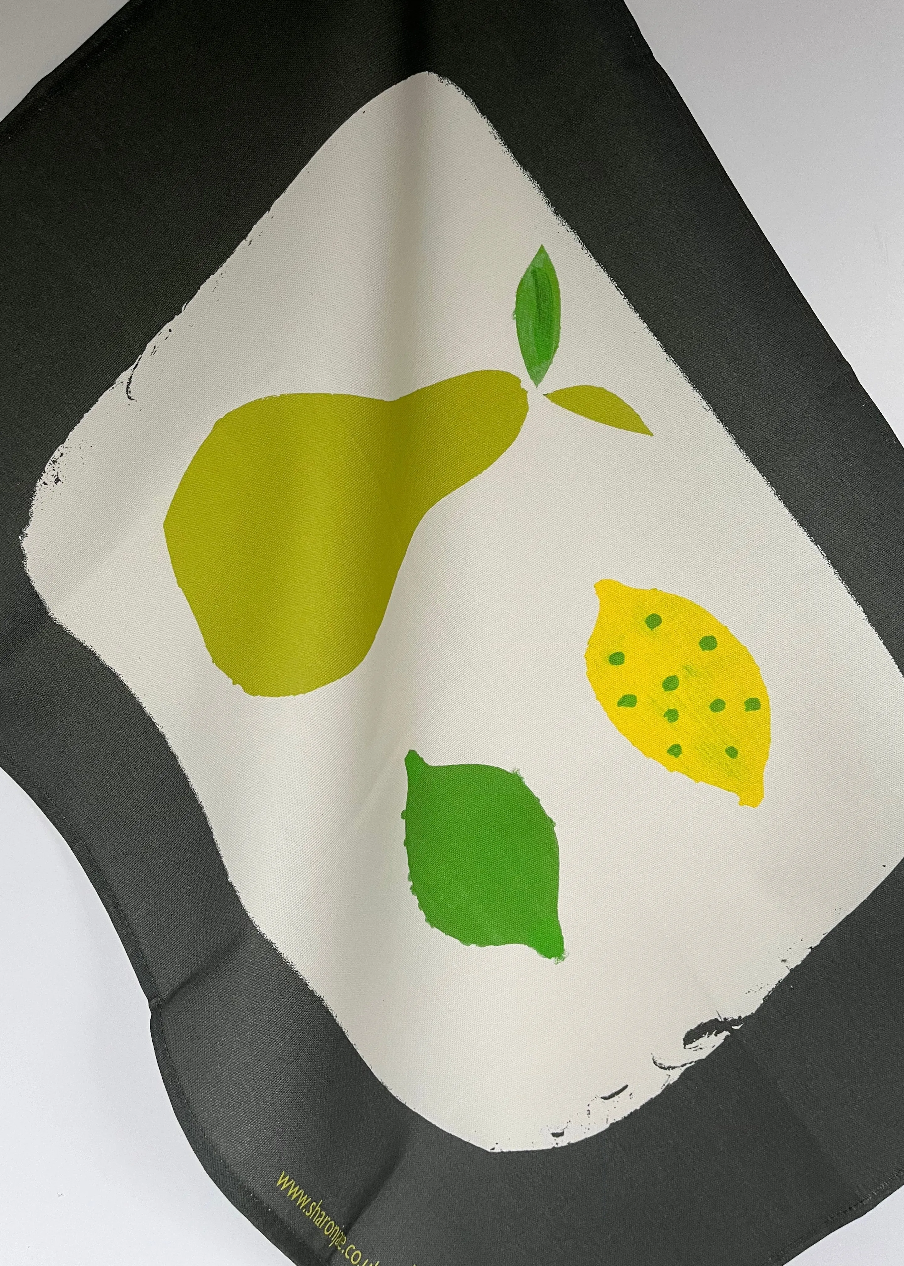 Pear, Lemon & Lime Tea Towel - Off black