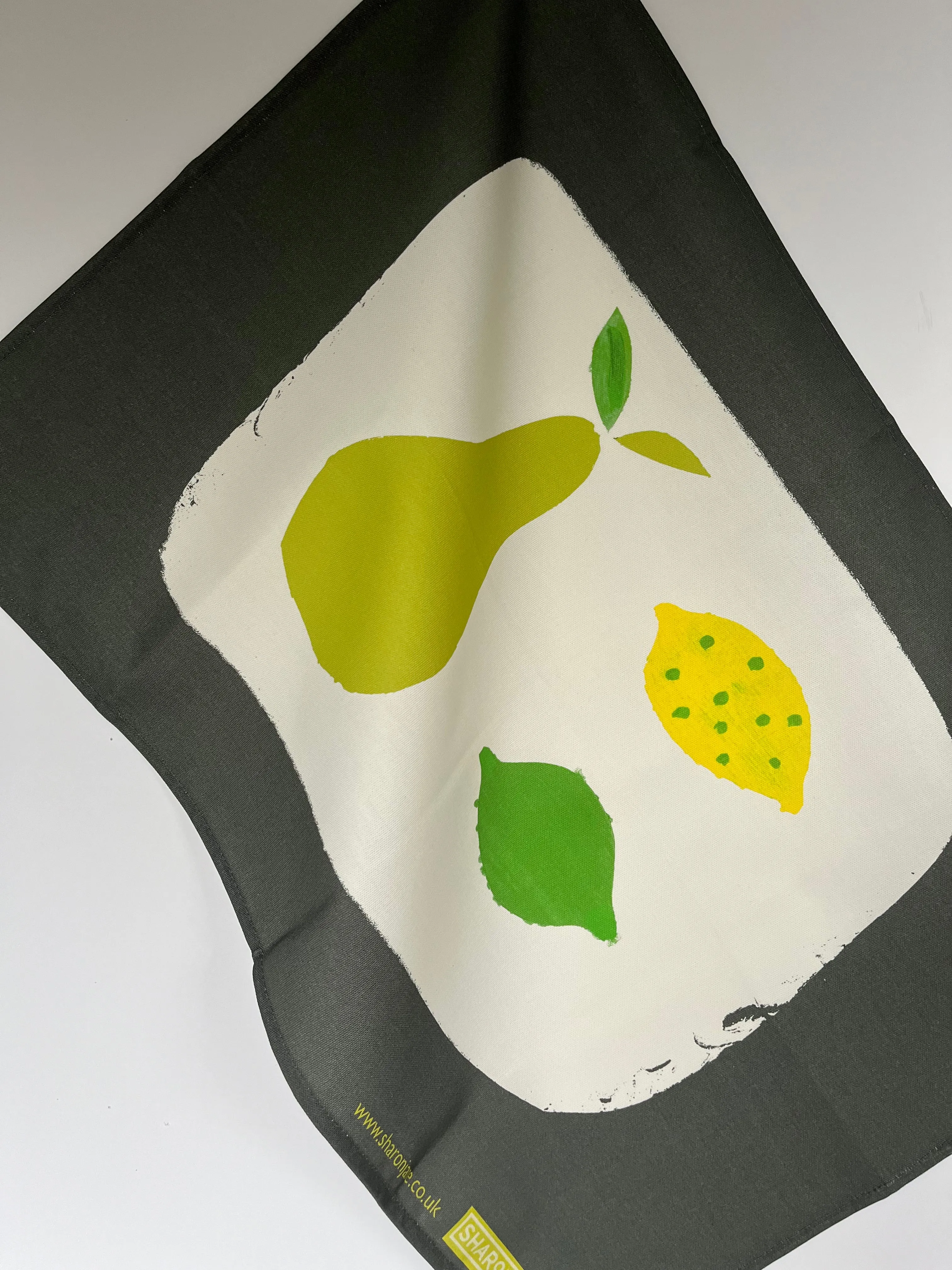 Pear, Lemon & Lime Tea Towel - Off black