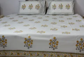 PEELA GULAB PERCALE COTTON BLOCK PRINT BED SHEET