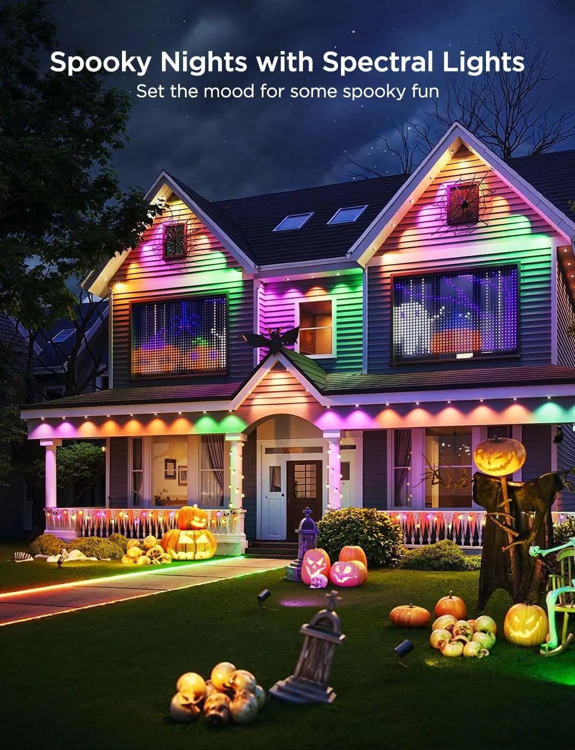 Permanent Outdoor Lights 2, 150Ft RGBIC Outdoor Lights with 108 LED IP67 Waterproof Lights, 100 Scene Modes with 40Lm White for Halloween Decor, Works with Alexa, Google Assistant, White Version