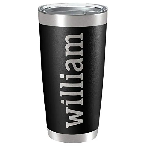 Personalized Tumblers, Stainless Steel 20 oz Tumbler w/Lid | 13 Designs | Personalized Cups Double Walled Insulated Coffee Cup for, Gym, Fitness | Hot and Cold Drink Use - Black