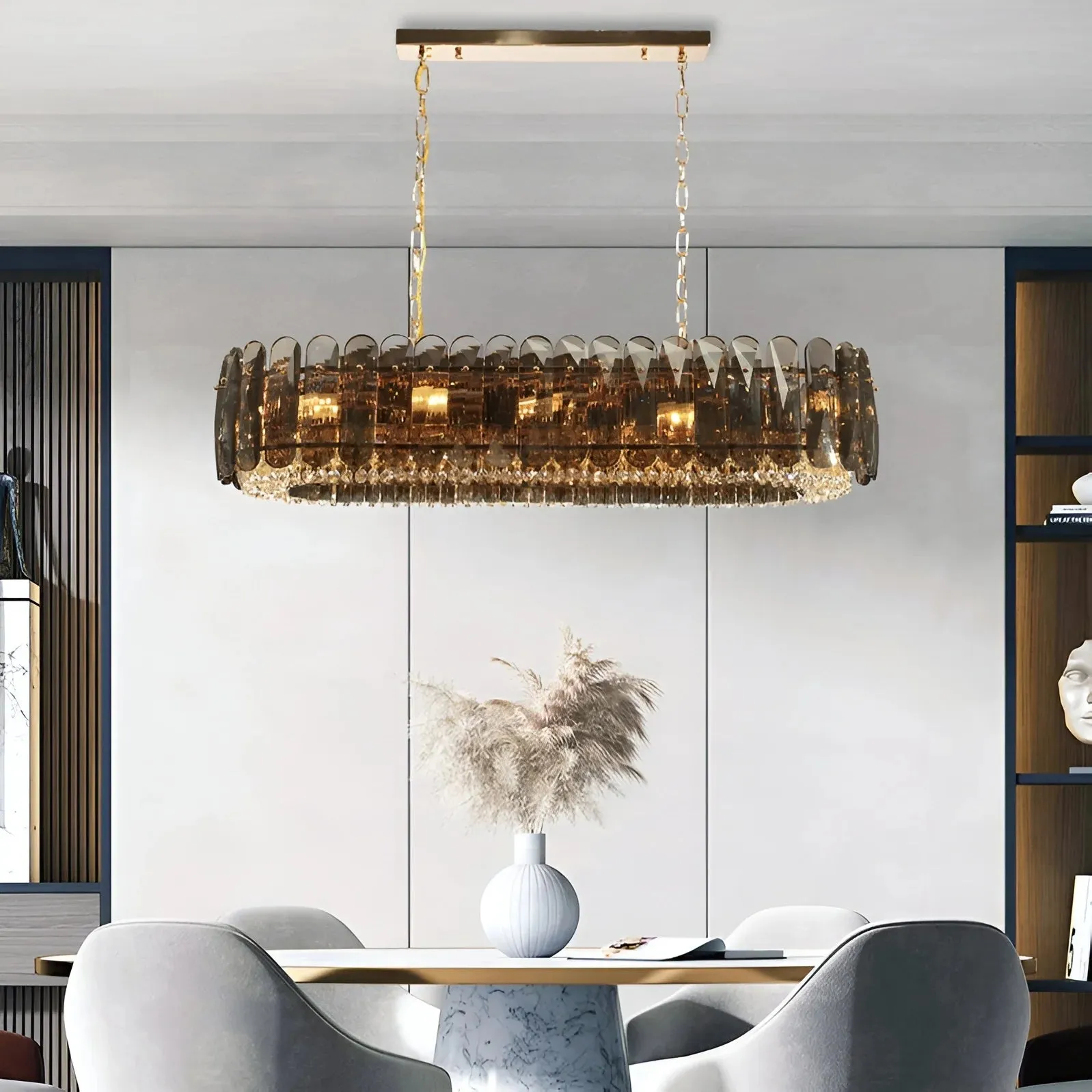 Pietra Ligure | Rectangular Golden Crystal Chandelier for Living Room