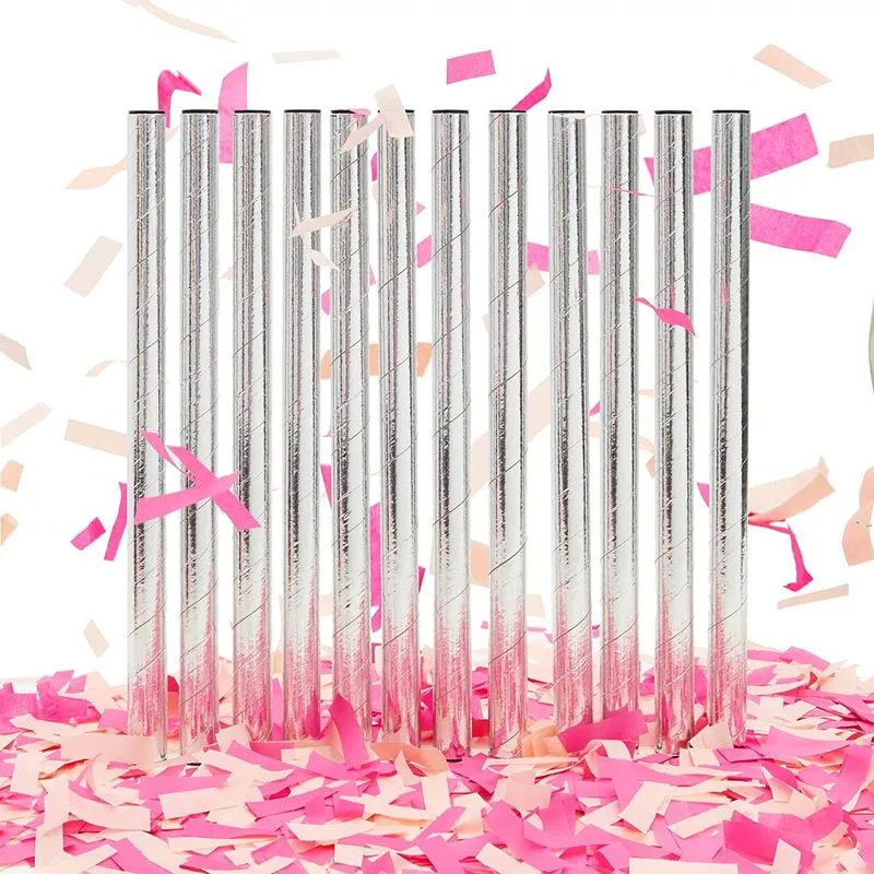 Pink Confetti Wand for Girl Gender Reveal Party (0.75 x 13.8 Inches, 12 Pack)