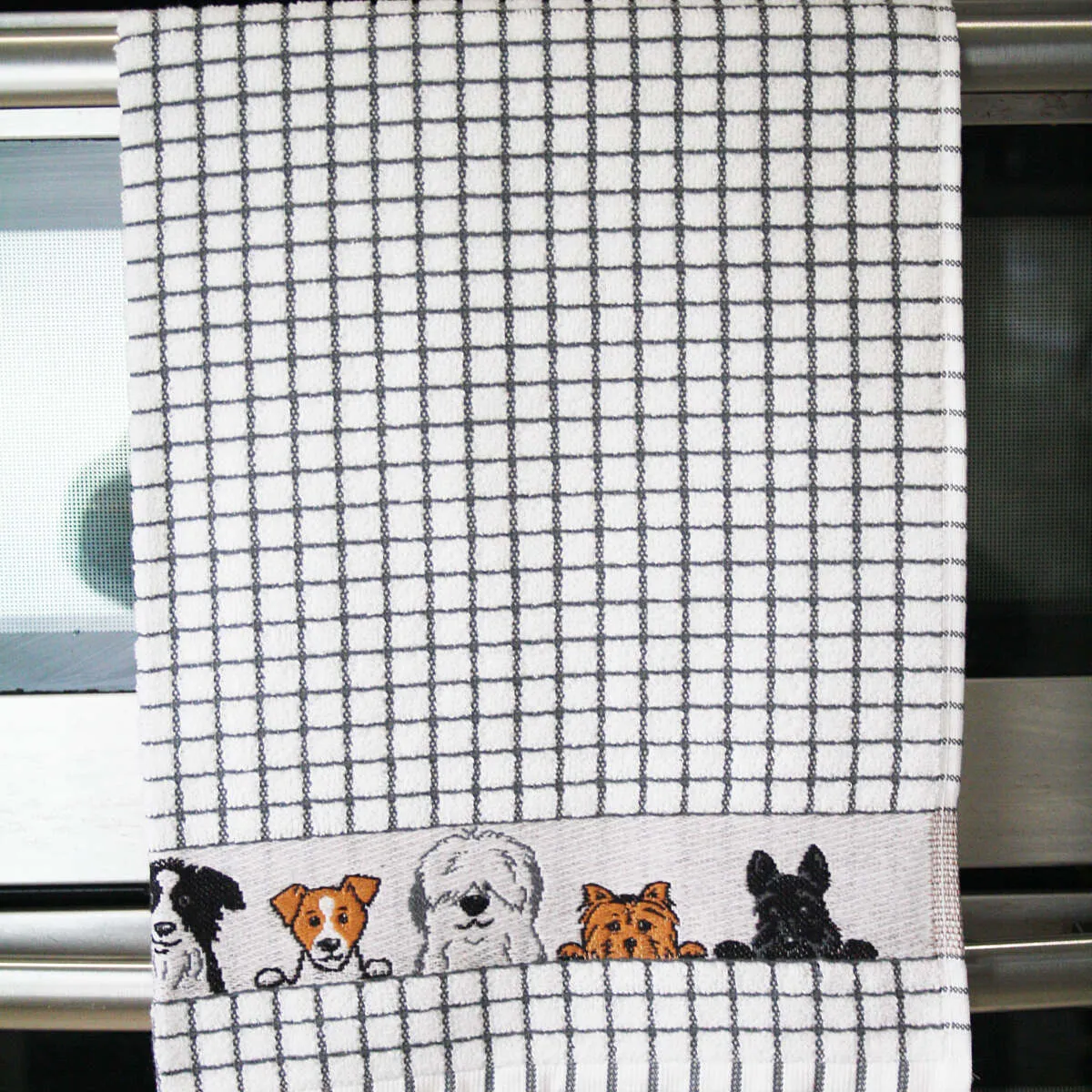 Poli-Dri Charcoal Grey Dogs Cotton Jacquard Tea Towel