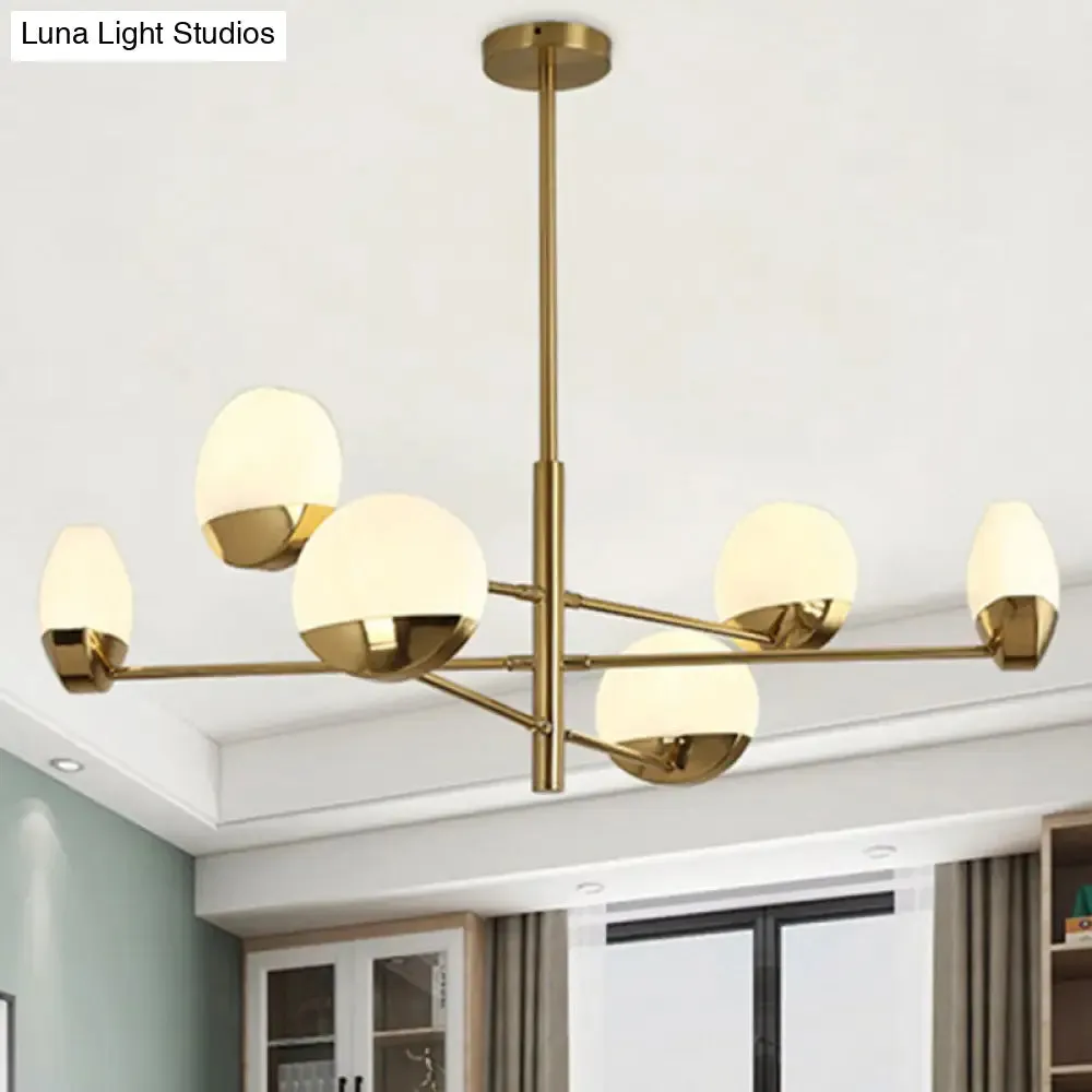 Postmodern Gold Sputnik Chandelier - Metallic 6/8/10-Head Hanging Lamp with Round White Glass Shade