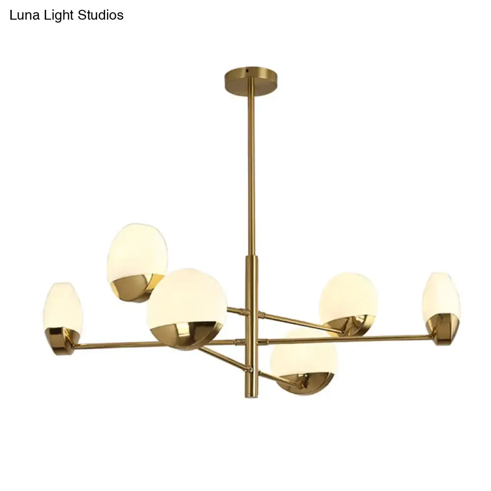 Postmodern Gold Sputnik Chandelier - Metallic 6/8/10-Head Hanging Lamp with Round White Glass Shade