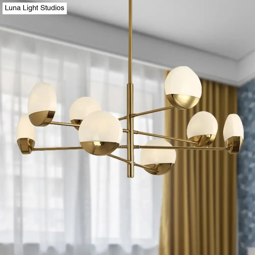 Postmodern Gold Sputnik Chandelier - Metallic 6/8/10-Head Hanging Lamp with Round White Glass Shade