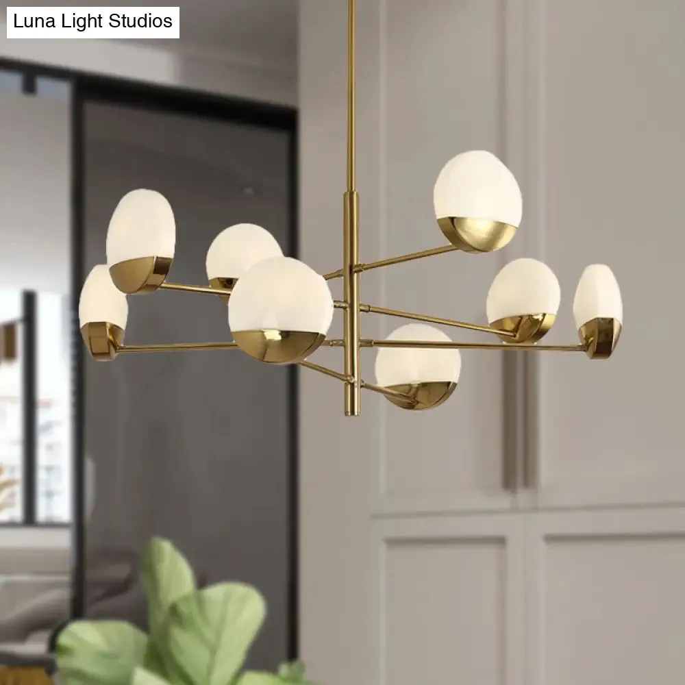 Postmodern Gold Sputnik Chandelier - Metallic 6/8/10-Head Hanging Lamp with Round White Glass Shade