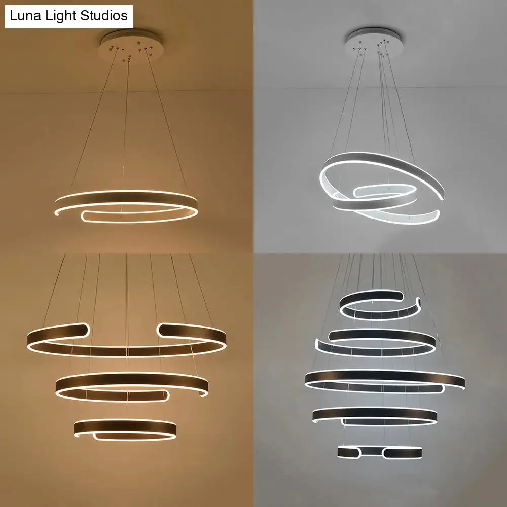 Postmodern LED Suspension Light with Acrylic Shade - 1/2/3-Light Brown/White Ring Chandelier Pendant in Warm/White/Natural Light