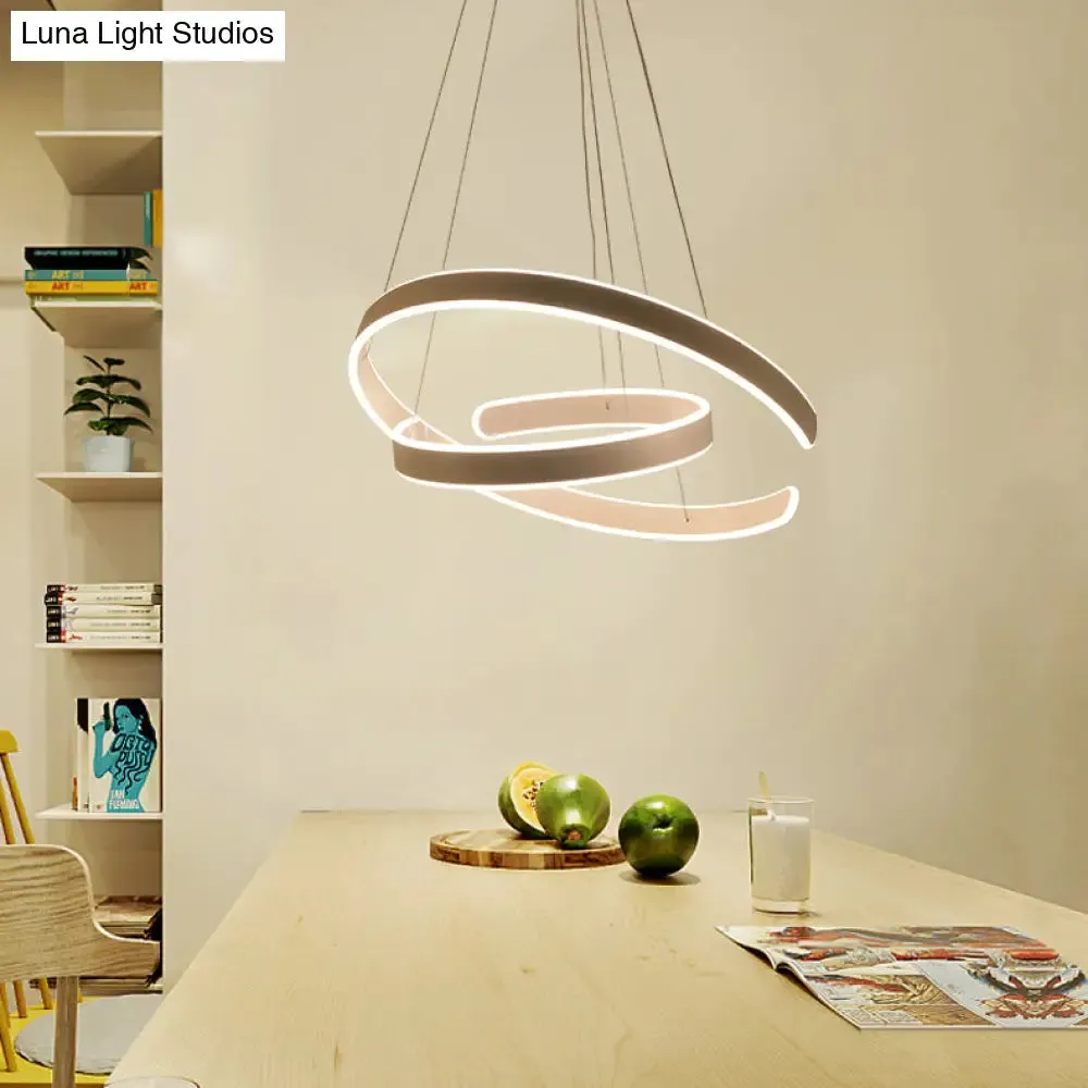 Postmodern LED Suspension Light with Acrylic Shade - 1/2/3-Light Brown/White Ring Chandelier Pendant in Warm/White/Natural Light