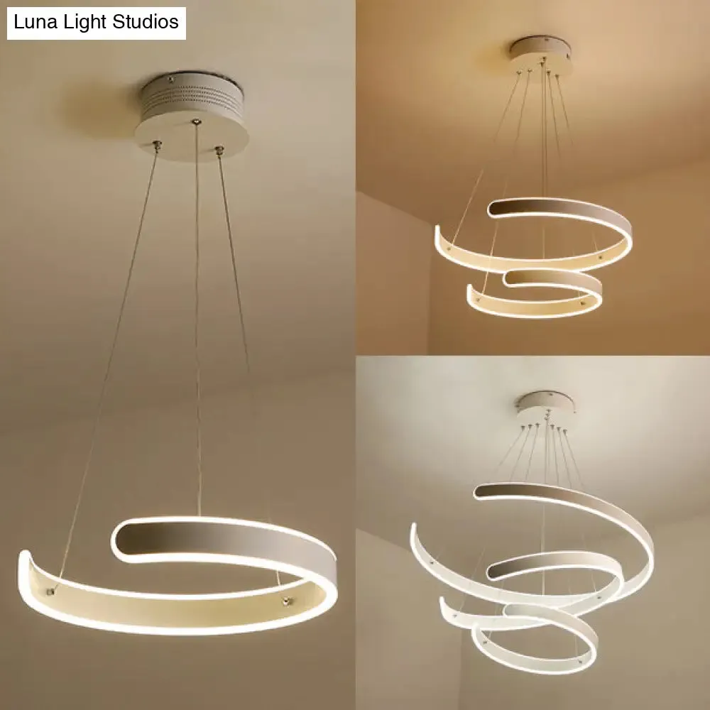 Postmodern LED Suspension Light with Acrylic Shade - 1/2/3-Light Brown/White Ring Chandelier Pendant in Warm/White/Natural Light