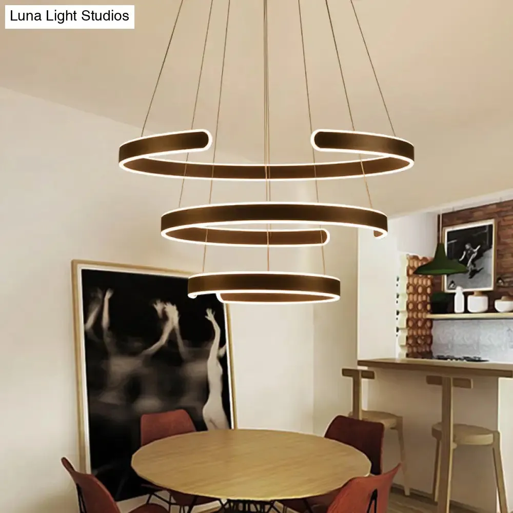 Postmodern LED Suspension Light with Acrylic Shade - 1/2/3-Light Brown/White Ring Chandelier Pendant in Warm/White/Natural Light