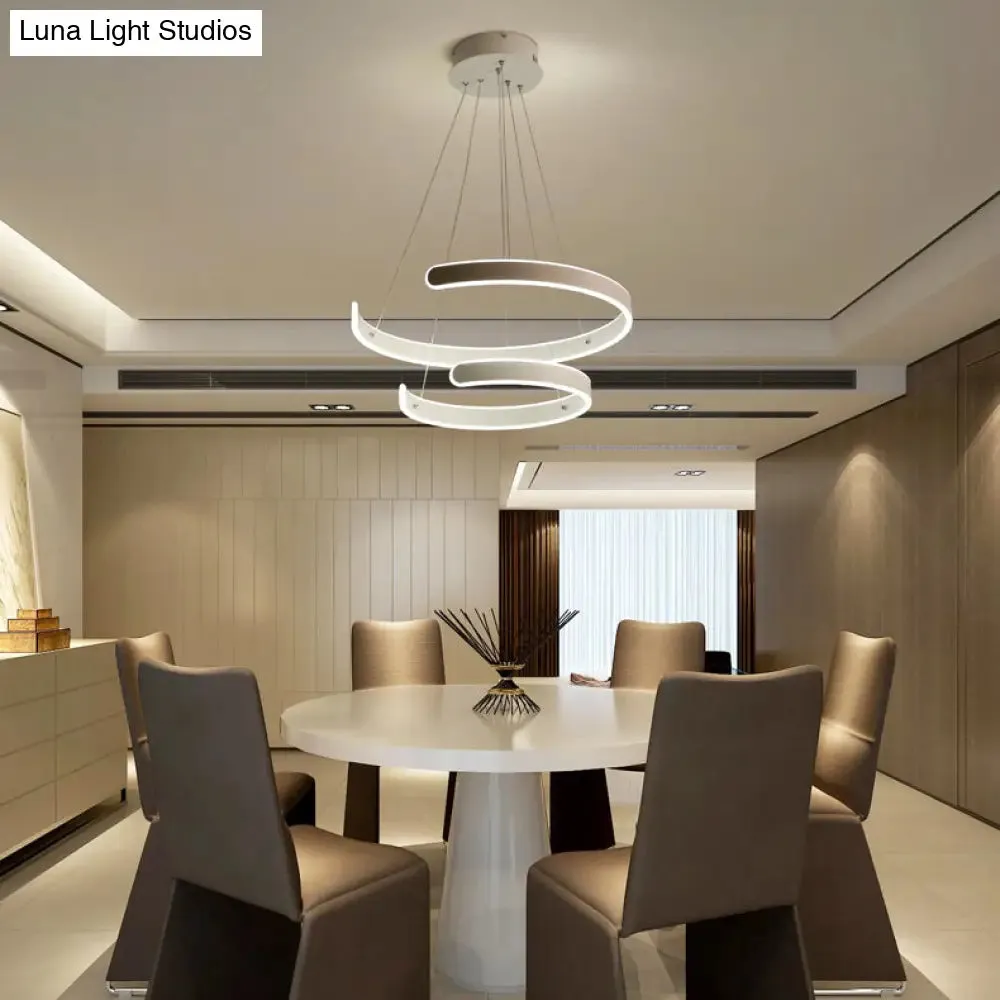 Postmodern LED Suspension Light with Acrylic Shade - 1/2/3-Light Brown/White Ring Chandelier Pendant in Warm/White/Natural Light