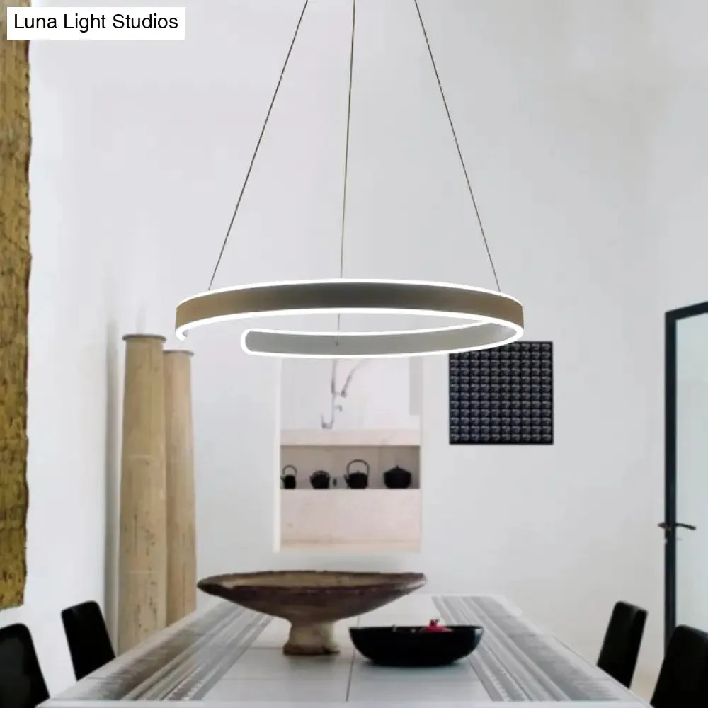 Postmodern LED Suspension Light with Acrylic Shade - 1/2/3-Light Brown/White Ring Chandelier Pendant in Warm/White/Natural Light