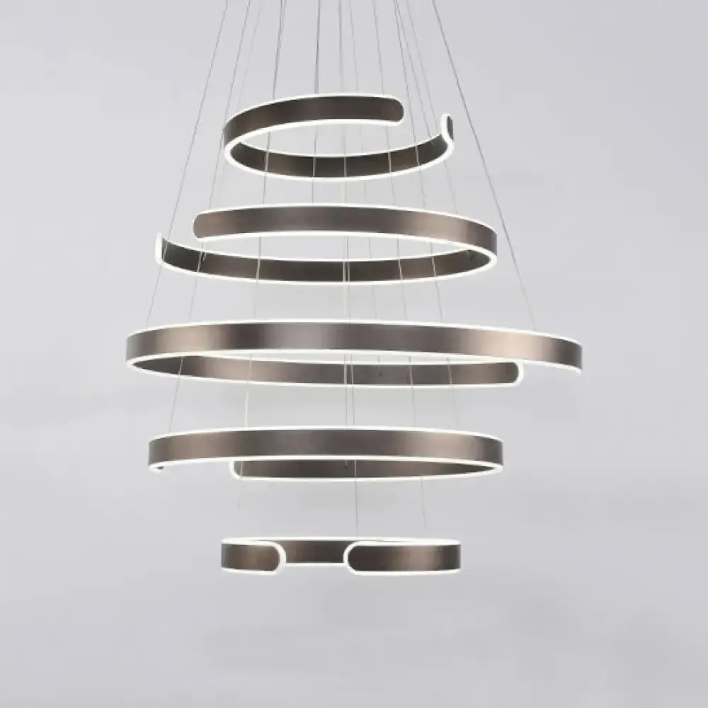 Postmodern LED Suspension Light with Acrylic Shade - 1/2/3-Light Brown/White Ring Chandelier Pendant in Warm/White/Natural Light