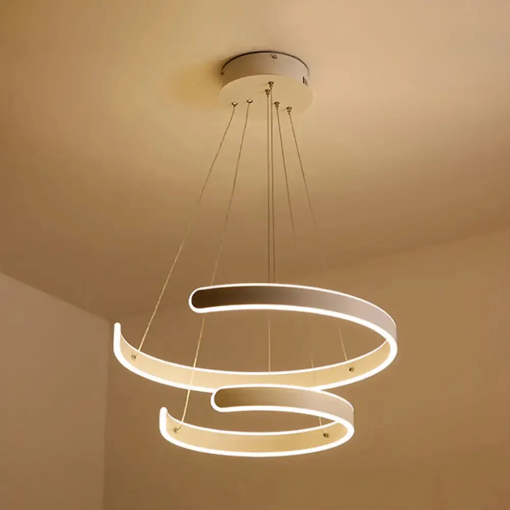 Postmodern LED Suspension Light with Acrylic Shade - 1/2/3-Light Brown/White Ring Chandelier Pendant in Warm/White/Natural Light