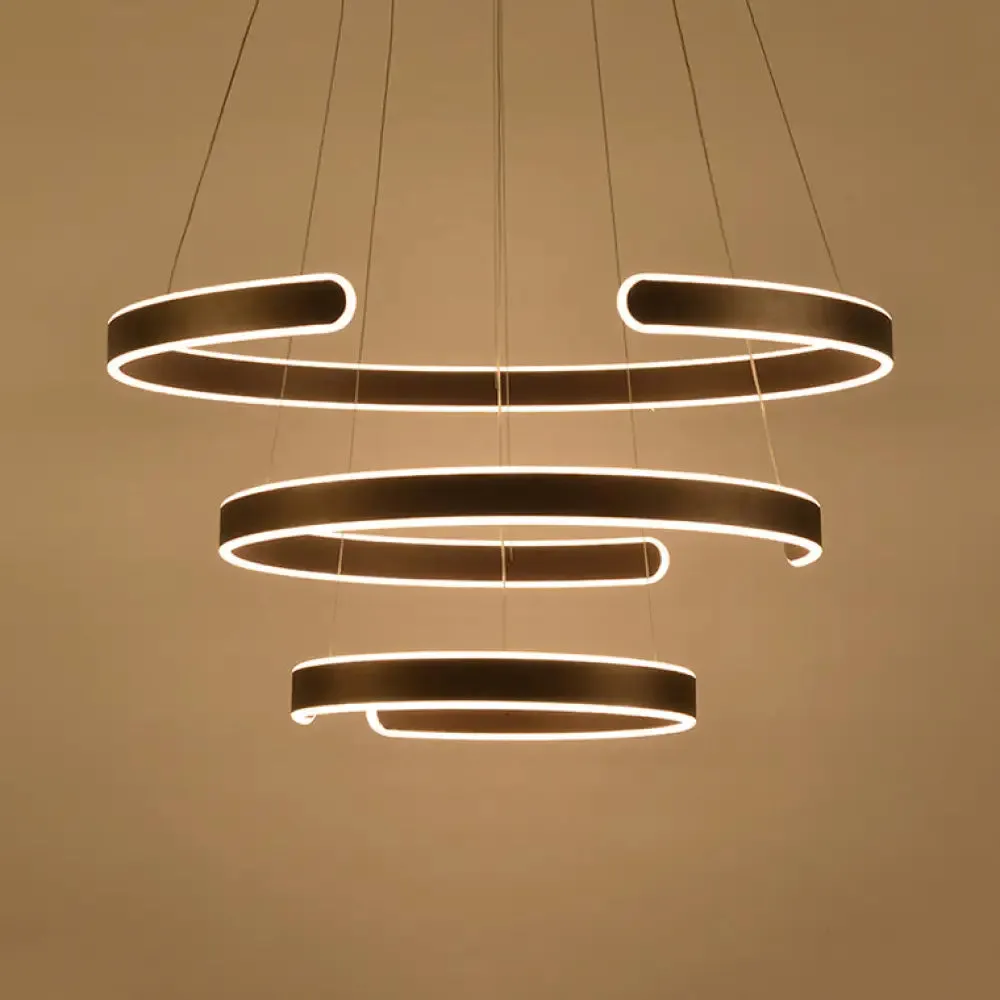 Postmodern LED Suspension Light with Acrylic Shade - 1/2/3-Light Brown/White Ring Chandelier Pendant in Warm/White/Natural Light