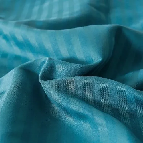 Premium 6 Piece King Size Duvet Cover Satin Stripe Solid Ocean Blue.