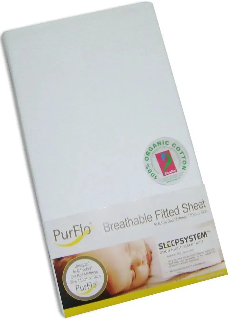 PurFlo Breathable Fitted Cot Sheet White - 120 X 60cm