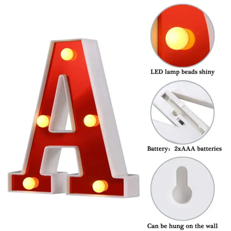 Red English LED Marquee Alphabet Night Lights