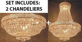 Set Of 2 - Swarovski Crystal Trimmed Chandelier French Empire Crystal Chandelier Lighting H26" X W23"   French Empire Crystal Flush Basket Chandelier W/Swarovski Crystal H 16" W 23" - 1Ea-Cg/448/9Sw 1Ea-Flush/Cg/448/9Sw