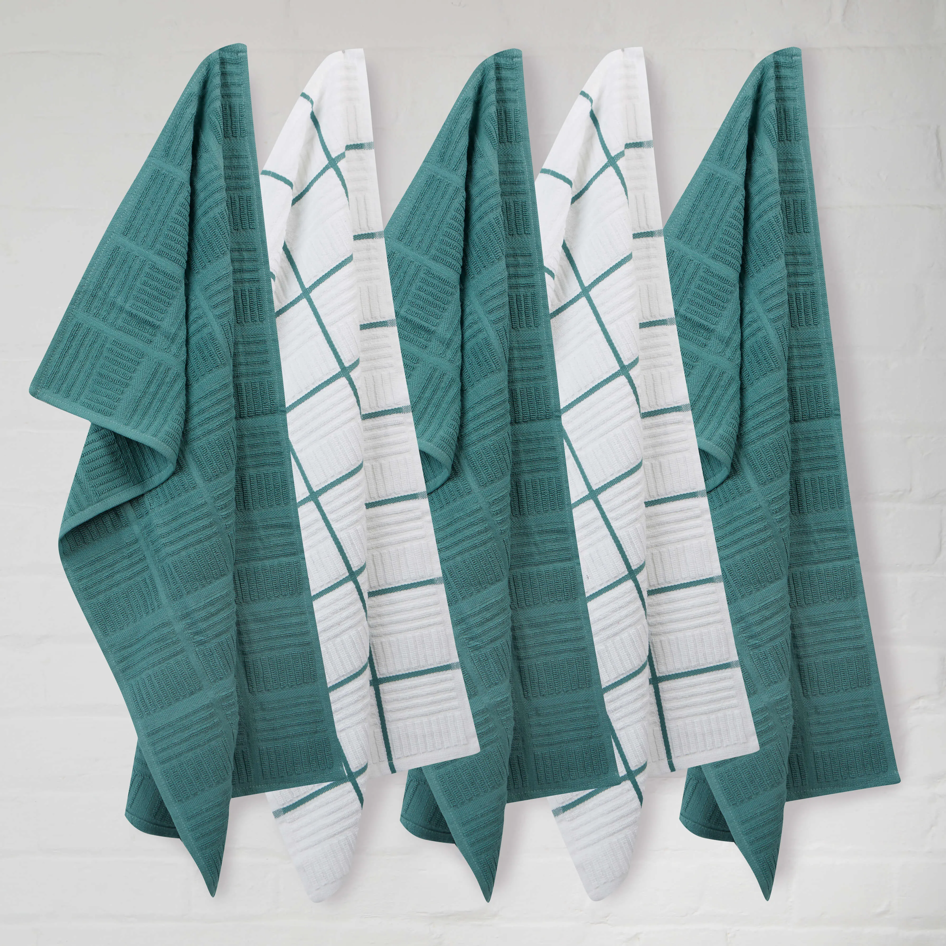 Set of 5 Window Pane Cotton Terry Tea Towels available in Three Colours